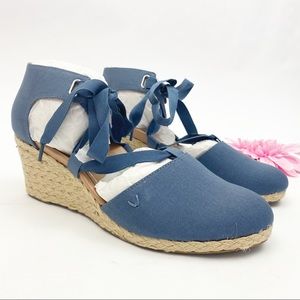 Vionic Aruba Kaitlyn Canvas Wedge Lace Up  Espadrilles: Denim Blue